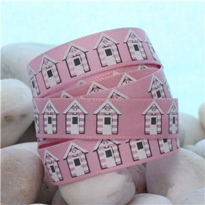 Summer Holiday Ribbon - Pink Beach Huts